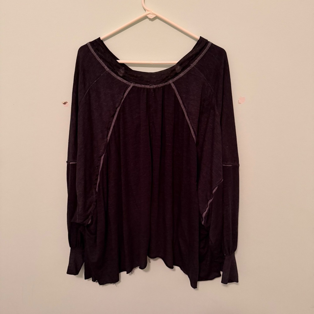 Free People FP Movement Long Sleeve Top Black S Boho Athleisure Yoga Casual - Picture 2 of 4